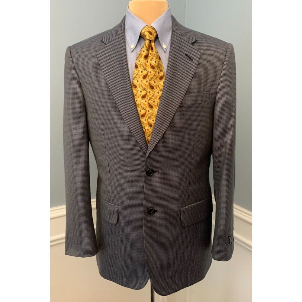 BIOS Silk Wool Blazer Mens 38R Houndstooth Tweed Jacket Sportcoat